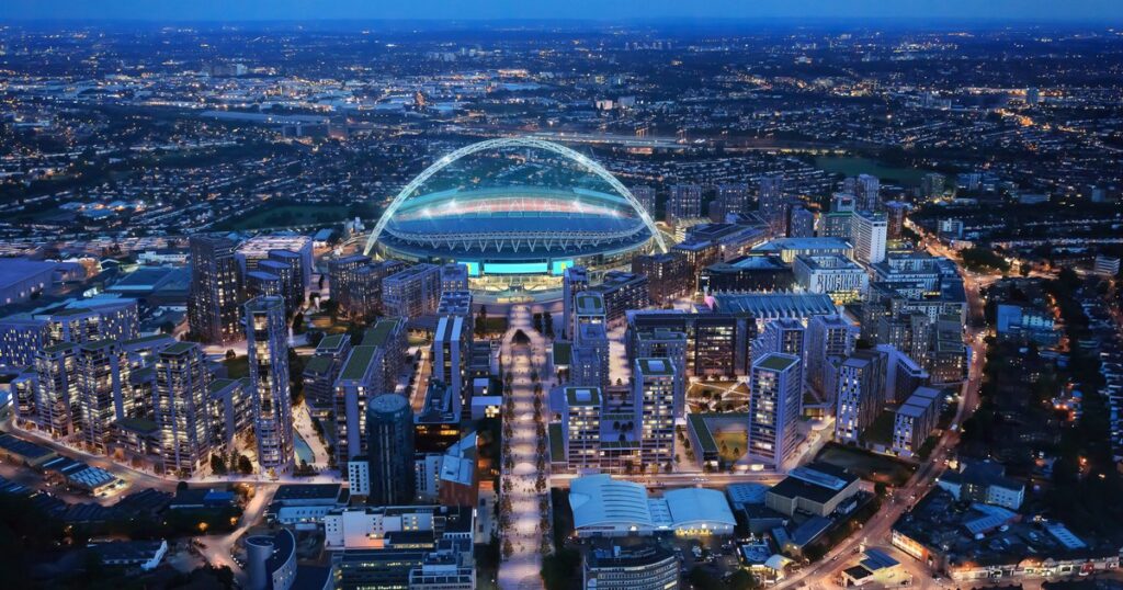 Aerial view of Wembley Stadium, North West London